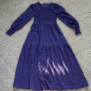 Elegant Boho Purple Long Sleeve Dress with Pockets